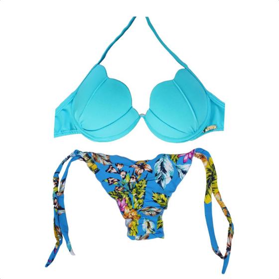 Imagem de Biquíni Sereia Concha Com Bojo Levanta Bum Bum Tanga De Amarrar, Tendência, Lançamento Moda Verão Feminino Lindo