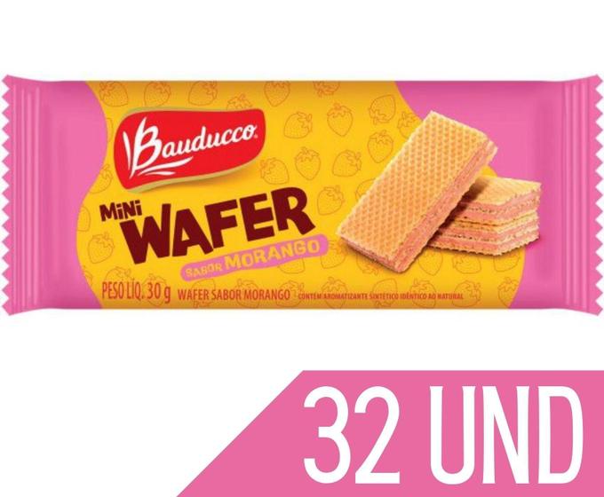 Imagem de Biscoito Bauducco Mini Wafer Sachê 30G Sabor Morango - 32 Und