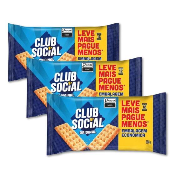 Imagem de Biscoito Club Social Original Kit 3 Packs de Bolacha 288g