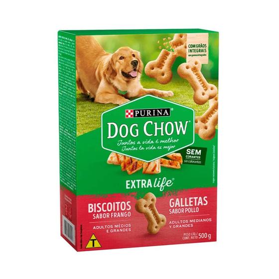 Imagem de Biscoito Dog Chow Extra Life para Cães Adultos de Raças Médias e Grandes Sabor Frango 500gr