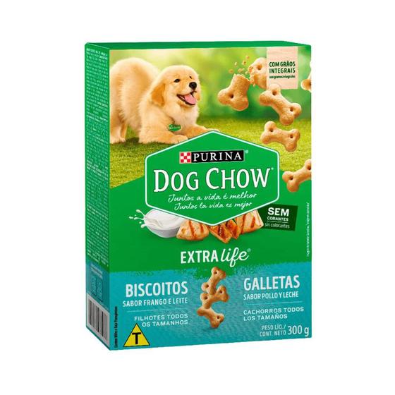 Imagem de Biscoito Dog Chow Extra Life para Cães Adultos Fihlotes Sabor Frango e Leite 300gr