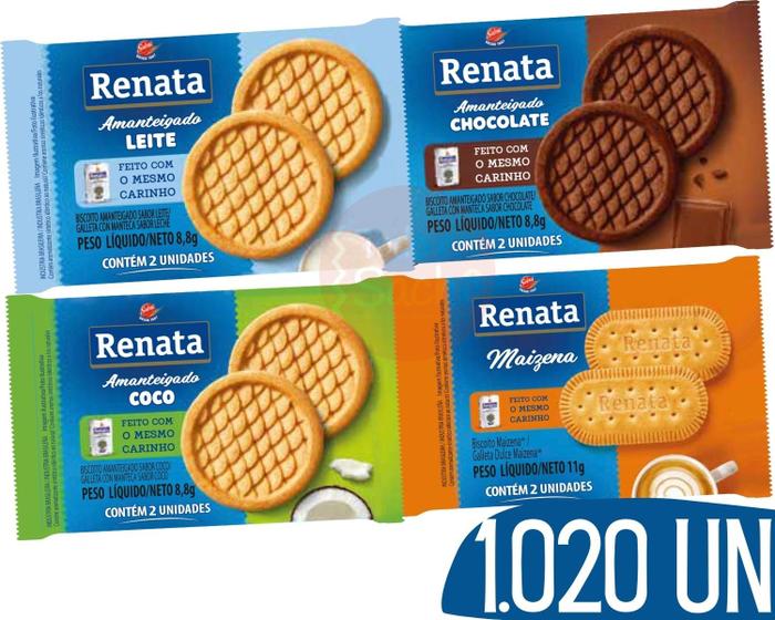 Imagem de Biscoito em Sache Renata Chocolate, Leite, Maisena e Coco - 1020 und