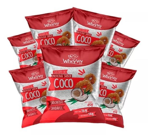 Imagem de Biscoito Fit Sabor Coco com Whey Protein de 16g de Proteína com 45g-Kit 05 unidades -WheyViv