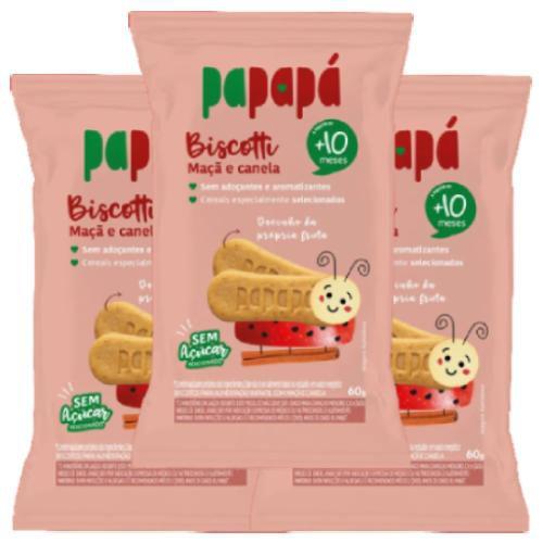 Imagem de Biscoito Infantil Papapá Zero Açúcar Maçã e Canela contendo 3 pacotes de 60g cada