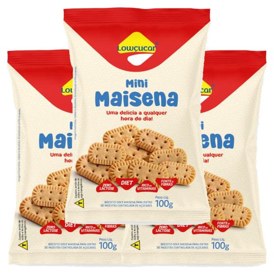 Imagem de Biscoito Mini Maisena Diet, Zero Lactose Lowçucar contendo 3 pacotes de 100g cada