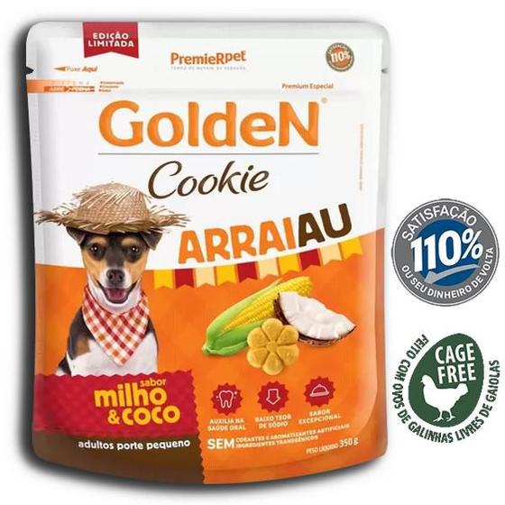 Imagem de Biscoito PremieRPet Golden Cookie Arraiau  Milho e Coco para Cães Adultos de Porte Pequeno Sabor - 350Gr