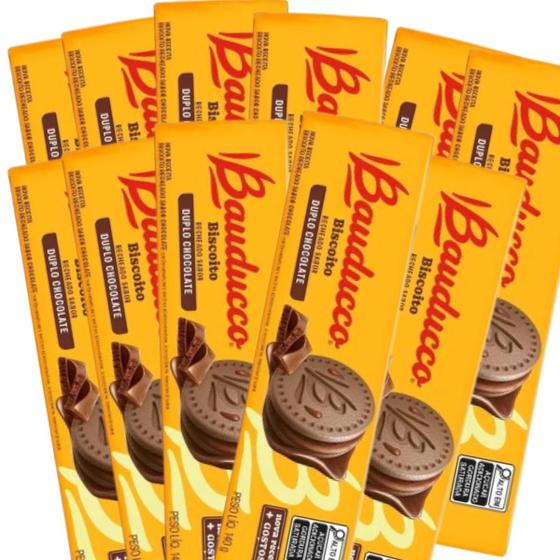 Imagem de Biscoito Recheado Bauducco Duplo Chocolate 140g Kit C/ 24 Un