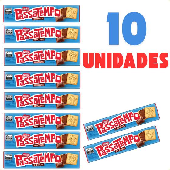 Imagem de Biscoito Recheado Passatempo Bolacha Chocolate Kit com 10 Pacotes - 130g Cada - Nestlé