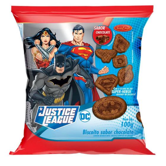 Biscoito sabor chocolate Liga da Justiça 100g Santa Edwiges