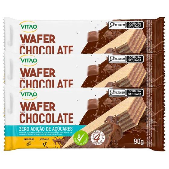 Imagem de Biscoito Wafer Zero Açúcar, Vegano, Integral Vitao Chocolate contendo 3 pacotes de 90g cada