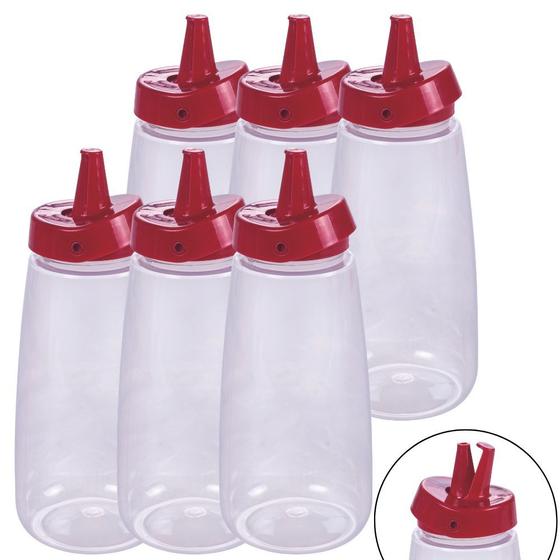 Imagem de Bisnaga vermelha de ketchup 520ml com tampa Flip 6 unidades Plasutil ref. 16289