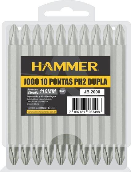 Imagem de Bits para Parafusadeira Philips Dupla 110 mm. JB2000 com 10 peças Hammer