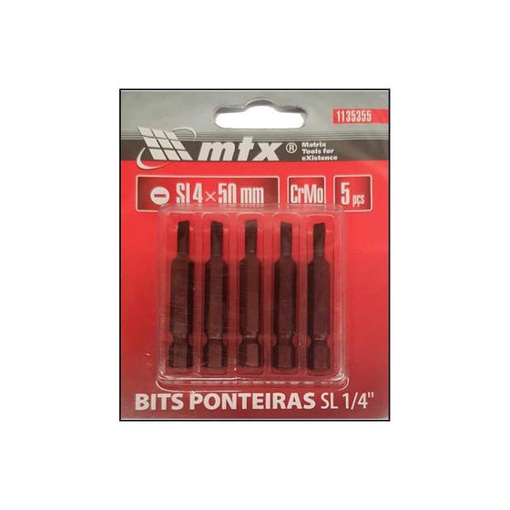 Imagem de Bits Ponteira Fenda 1/4 Sl 4.0mm X 50mm Kit 5 Pçs F.l - Mtx