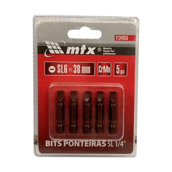 Imagem de Bits Ponteira Fenda 1/4 Sl 6.0mm X 38mm Kit 5 Pçs F.l - Mtx