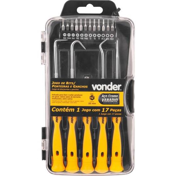 Imagem de Bits/Ponteira + Ganchos com 17 peças - Vonder