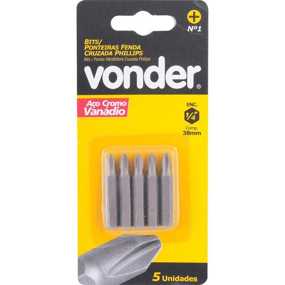 Imagem de Bits ponteira philips 1/4" n.2 1/4x50mm com 5 peças - Vonder