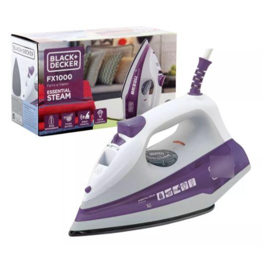 Imagem de Black Decker Ferro de Passar Roupa, com Vaporizador, Base Antiaderente, Branco e Roxo, Modelo FX1000, 220V