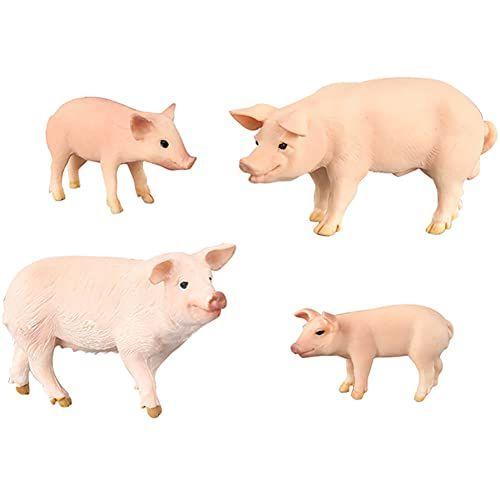 Imagem de BLAPNK 4 Pcs Realista Fazenda Porco Animais Modelo Figura Toy Set, Celeiro Fazenda Porco Família Figurines Coleção Playset Pré-escolar Ciência Educacional Aprenda Cognitivos Adereços Rosa