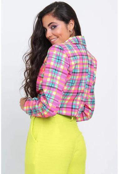 Imagem de blazer curto estampado xadrez rosa (502bz000271 )-P