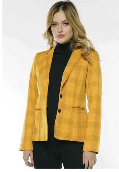 Imagem de Blazer Curto Feminino Alfaiataria Xadrez Sob Caramelo