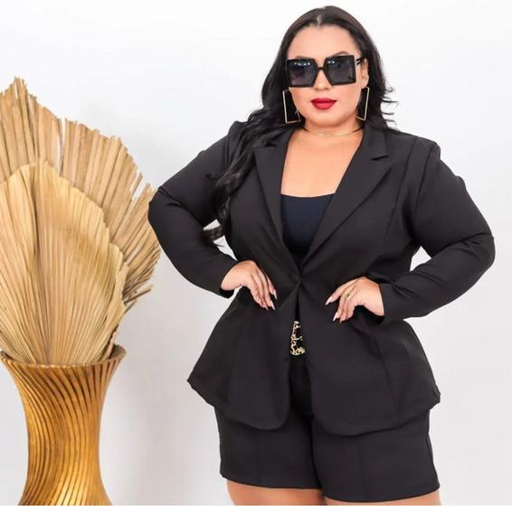 Imagem de Blazer Luxo Alfaiataria Elegante Alongado Maxi Moda Plus Size Cores Fashion Extra Grande G1 G2 G3