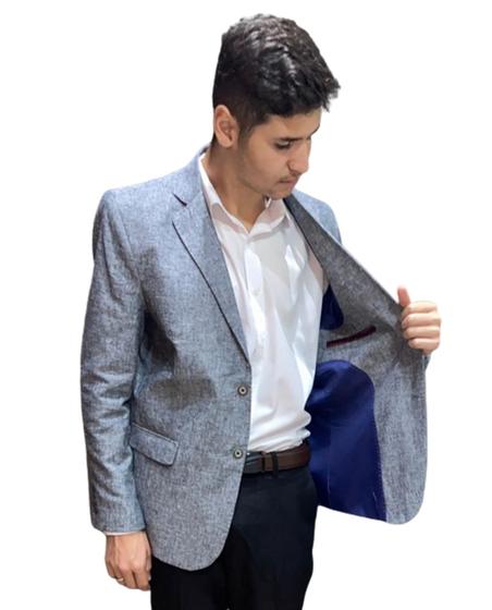 Imagem de Blazer Masculino de Linho Slim - Cinza Mescla - Numeração 42 ao 60 - Mundos dos Ternos