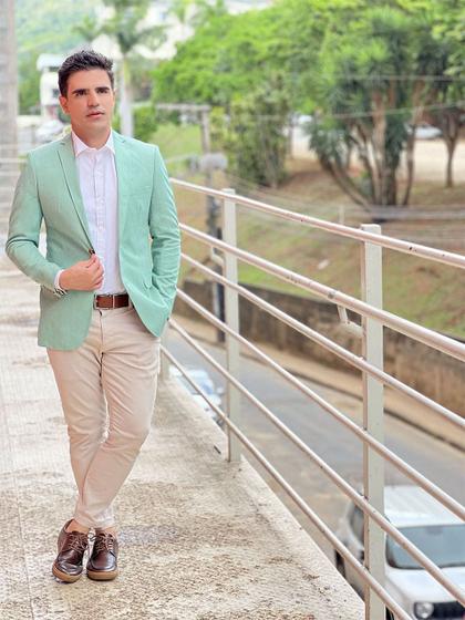 Imagem de Blazer Masculino Verde Claro Slim Fit de Algodão e Poliéster