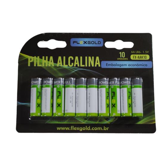 Imagem de Blister com 10 Pilhas Alcalinas AA FX-AAK10 - Flexgold