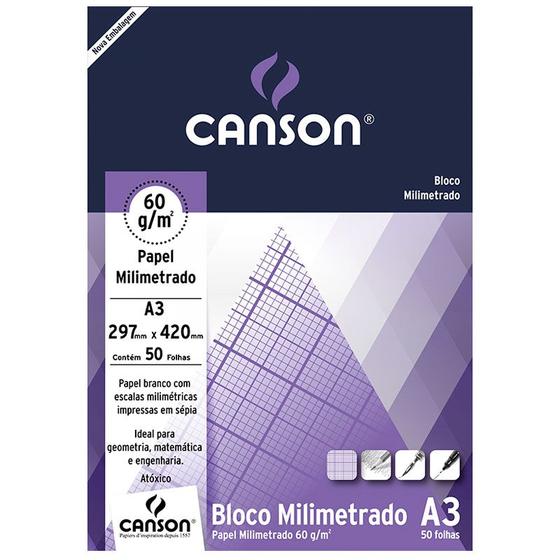 Imagem de Bloco A3 60g Canson milimetrado com 50 folhas