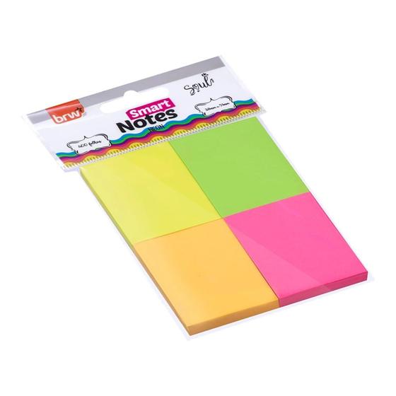 Imagem de Bloco Adesivo Brw Smart Notes Neon Colors 38x51mm 4 Blocos com 100 Folhas Cada