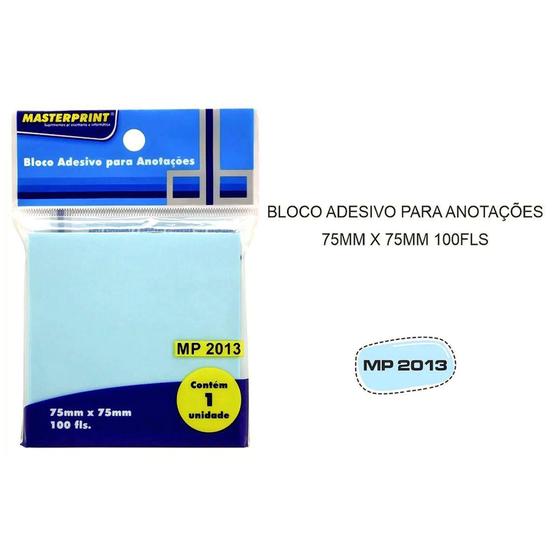 Imagem de Bloco Adesivo de Notas Azul 75x75mm com 100 Folhas Cole e Descole à Vontade Masterprint MP2013