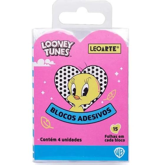 Imagem de Bloco adesivo looney tunes   cartela 3 dobras c/ 4 blocos 15f cada leoarte   91152