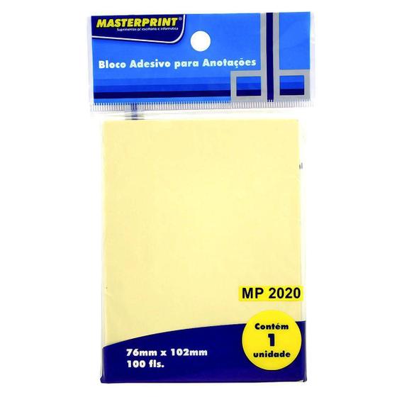 Imagem de Bloco Adesivo para Anotações Amarelo 76x102mm com 100 Folhas Masterprint MP2020