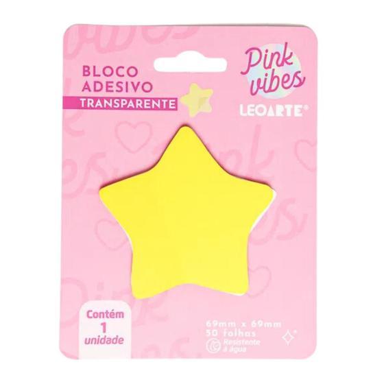 Imagem de Bloco adesivo pink vibes transparente estrela 69mmx69mm 50f leoarte