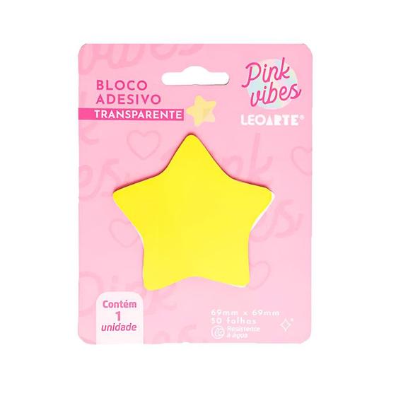 Imagem de Bloco Adesivo Recado 72x72 Transparente Pink Vibes Estrela 50 Folhas - Leo&Leo