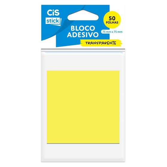 Imagem de Bloco Adesivo Recado Transparente 75x75 Office Amarelo 50 Folhas - CiS