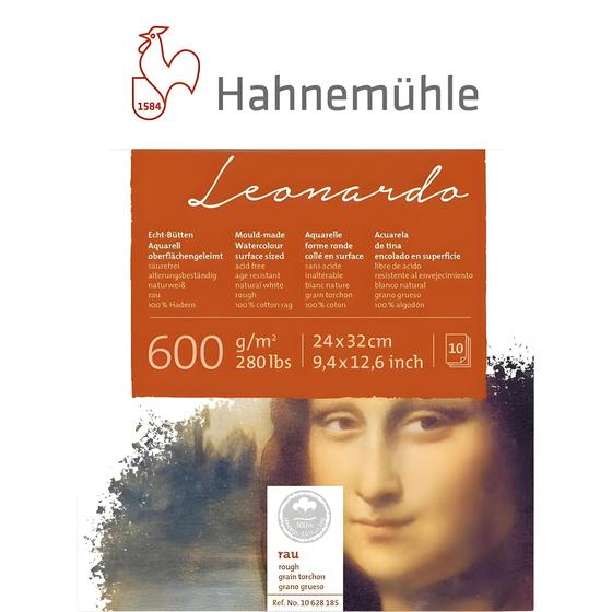 Imagem de Bloco Aquarela Hahnemühle Leonardo 600gr 24x32cm Textura Rugosa 10 Folhas