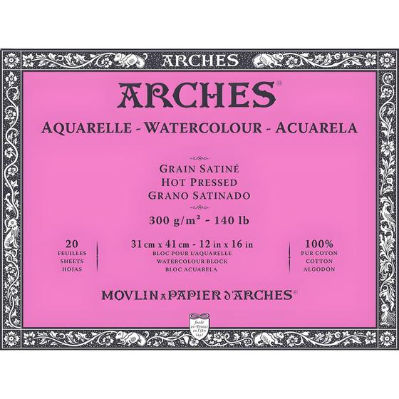 Imagem de Bloco Arches Aquarelle 300 G/m² Grão Acetinado Branco 31x41cm 20 Folhas