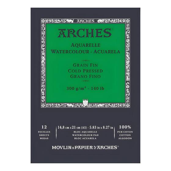 Imagem de Bloco Arches Aquarelle 300 G/m² Grão Fino Branco A5 12 Folhas