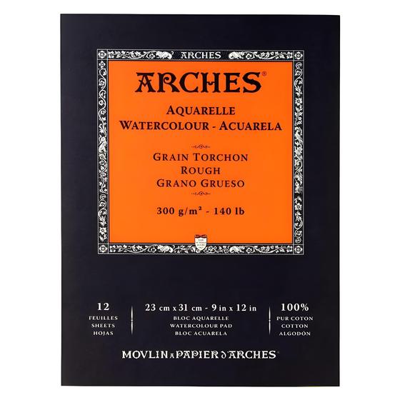 Imagem de Bloco Arches Aquarelle 300 G/m² Grão Rugoso 23x31cm Branco 12 Folhas