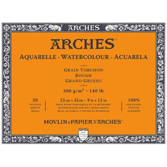 Imagem de Bloco Arches Aquarelle 300 G/m² Grão Rugoso 23x31cm Branco 20 Folhas