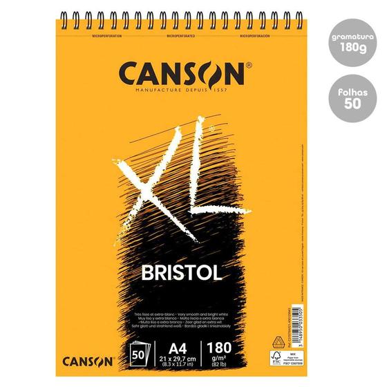 Imagem de Bloco Bristol XL Espiral 50 Folhas A4 180g/m² Branco - Canson