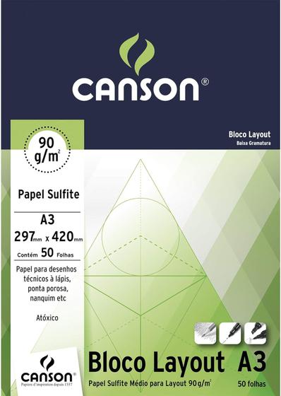 Imagem de Bloco Canson A3 Branco 50 Folhas Layout  90g/m²