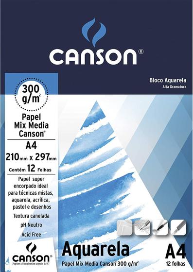 Imagem de Bloco Canson Aquarela 300g A4 12fls