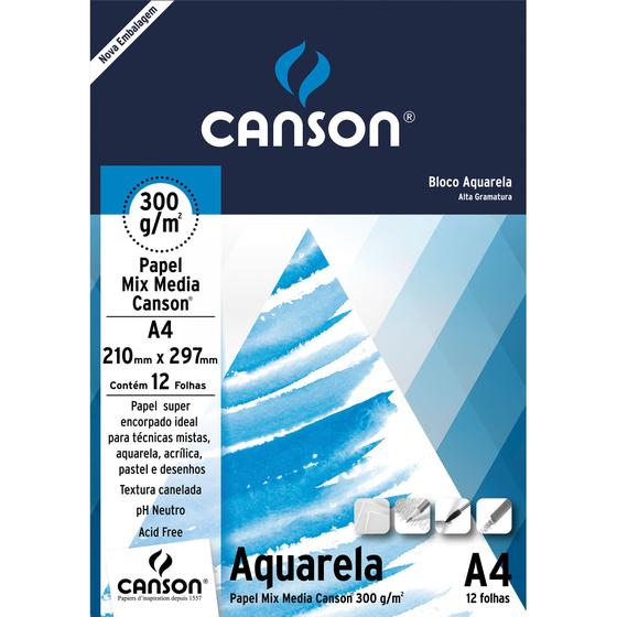 Imagem de Bloco Canson Aquarela - Mix Media Linha Universitária 300g/m² A4 com 12 Folhas