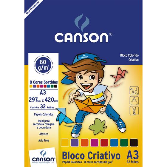 Imagem de Bloco Canson Linha Infantil Colorido Criativo 80/m² A3 297 X 420 Mm com 32 Folhas e 8 Cores - 66667089