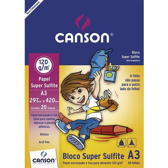 Imagem de Bloco Canson Papel Super Sulfite Infantil A3 120 g/m 30fls 66667094