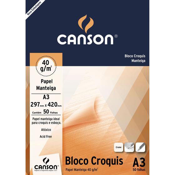 Imagem de Bloco Canson para Desenho Croquis Manteiga 40g/m² A3 297 X 420 Mm com 50 Folhas - 66667047