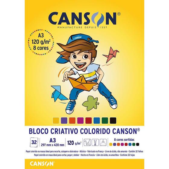 Imagem de Bloco Colorido Criativo Canson 8 cores - A3 32 folhas 120g/m2