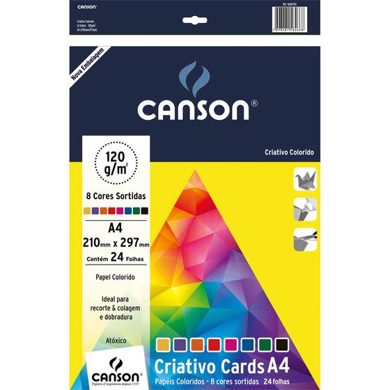 Imagem de Bloco Colorido Criativo Cards Canson 120/m² A4 210 X 297 Mm com 24 Folhas e 8 Cores - 66667163
